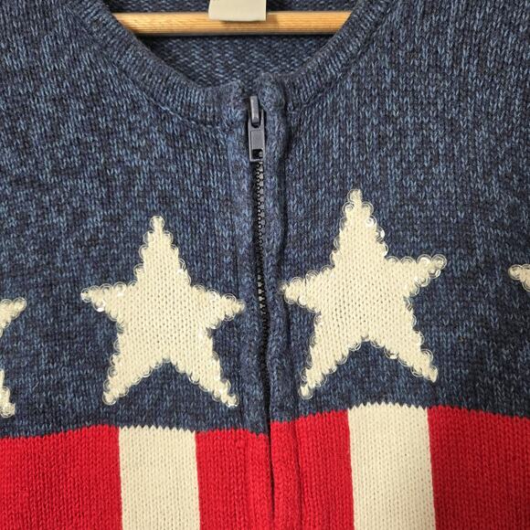 VTG Tiara International Cardigan Sweater sz L Red White Blue Zip Front Patriotic - Picture 5 of 13